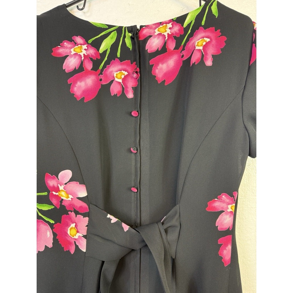 Maggie London Dress Sz 12 Black Floral Print Fit & Flare Lined Zip Up Padded - Picture 3 of 9
